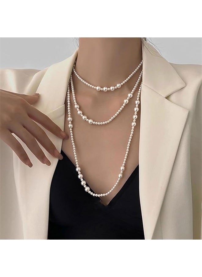 yongsheng Beaded Necklace Vintage Pearl Strands Flapper Beads Necklace Faux Pearl Strand Layered Costume Jewelry Accessories for Women（150cm）  - Image 5