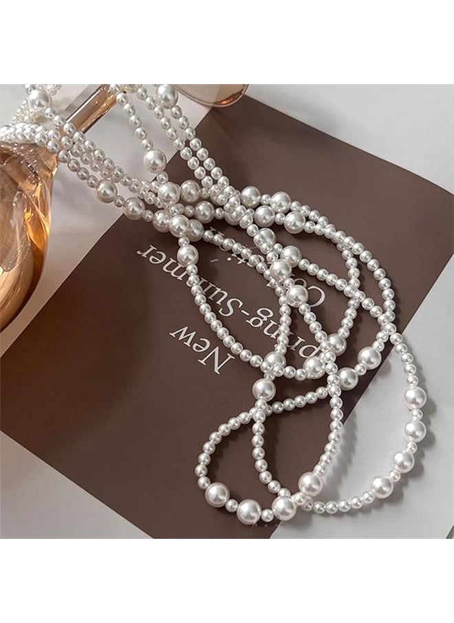 yongsheng Beaded Necklace Vintage Pearl Strands Flapper Beads Necklace Faux Pearl Strand Layered Costume Jewelry Accessories for Women（150cm）  - Image 2
