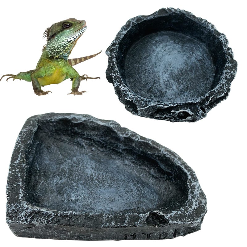 CATENESS 2 Pack Reptile Feeding Dish Corner Bowl, Reptile Water Dish Food Bowl Feeding Terrarium Bowls for Bearded Dragon Lizard Frog Gecko Tortoise Hermit Crab - Image 1