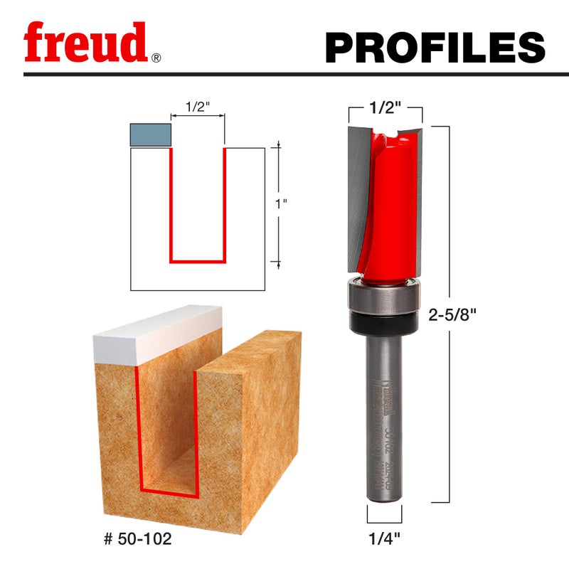 Freud 50-102: 1/2" (Dia.) Top Bearing Flush Trim Bit - Image 2