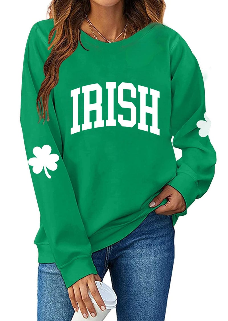 Muhuyi St. Patrick's Day Sweatshirt for Women Lucky Shamrock Long Sleeve Irish Shirt Ireland Clover Print St Patricks Shirts Pullover Tops(Green Irish,M) - Image 1