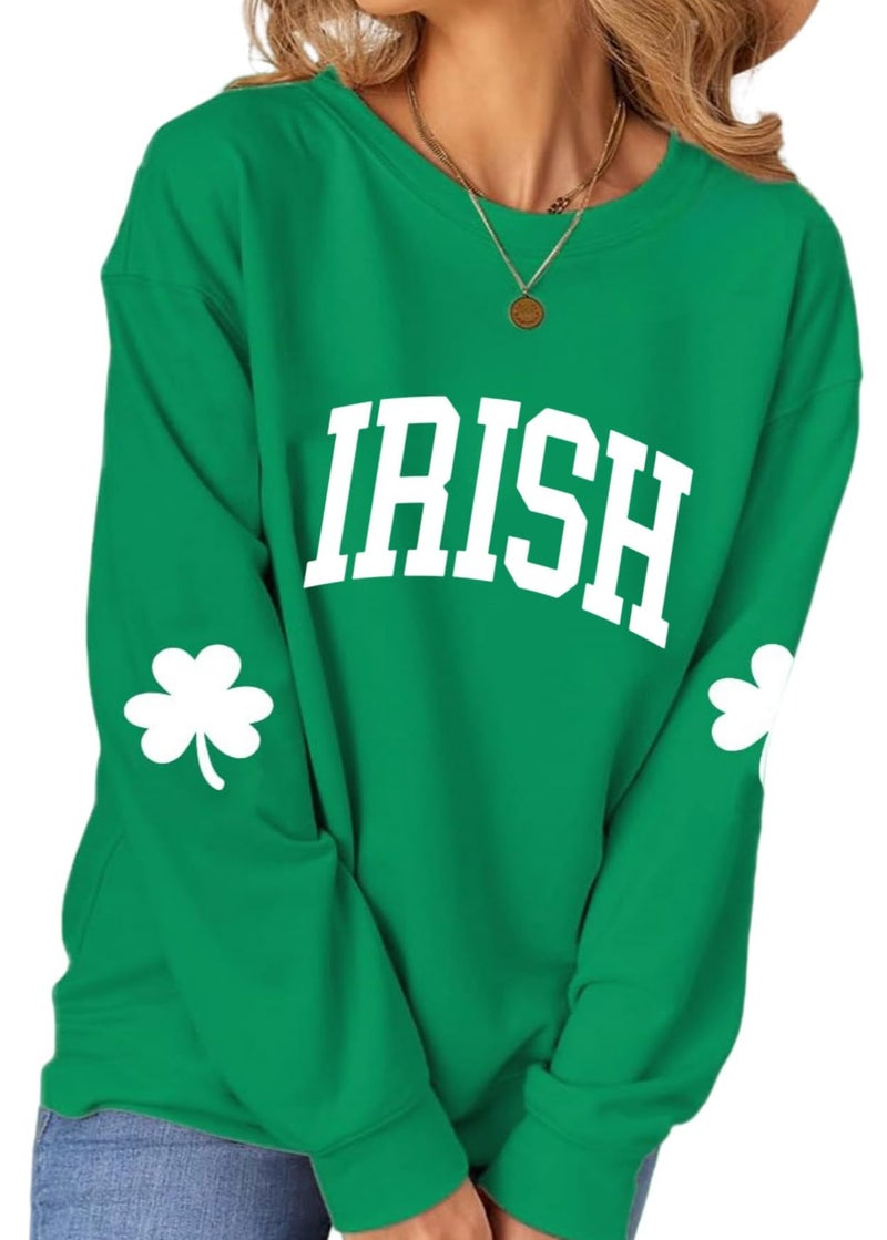 Muhuyi St. Patrick's Day Sweatshirt for Women Lucky Shamrock Long Sleeve Irish Shirt Ireland Clover Print St Patricks Shirts Pullover Tops(Green Irish,M) - Image 2