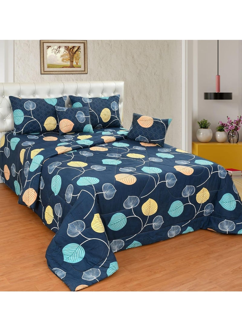 Nivasam Nivasam 6 Piece Cotton Comforter Set King Size Double Bed with 1 Reversible Ac Comforter Dohar 1 Flat Bedsheet Two King Quilted Pillow Covers 2 Cushions with Fillers 90X100 D12 300 TCBlue 