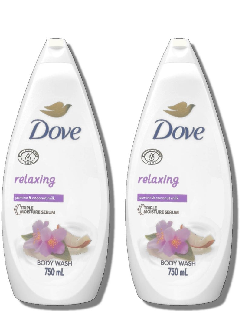 دوف غسول الجسم المريح برائحة الياسمين وحليب جوز الهند 750 مل (عبوة من قطعتين) - Image 1