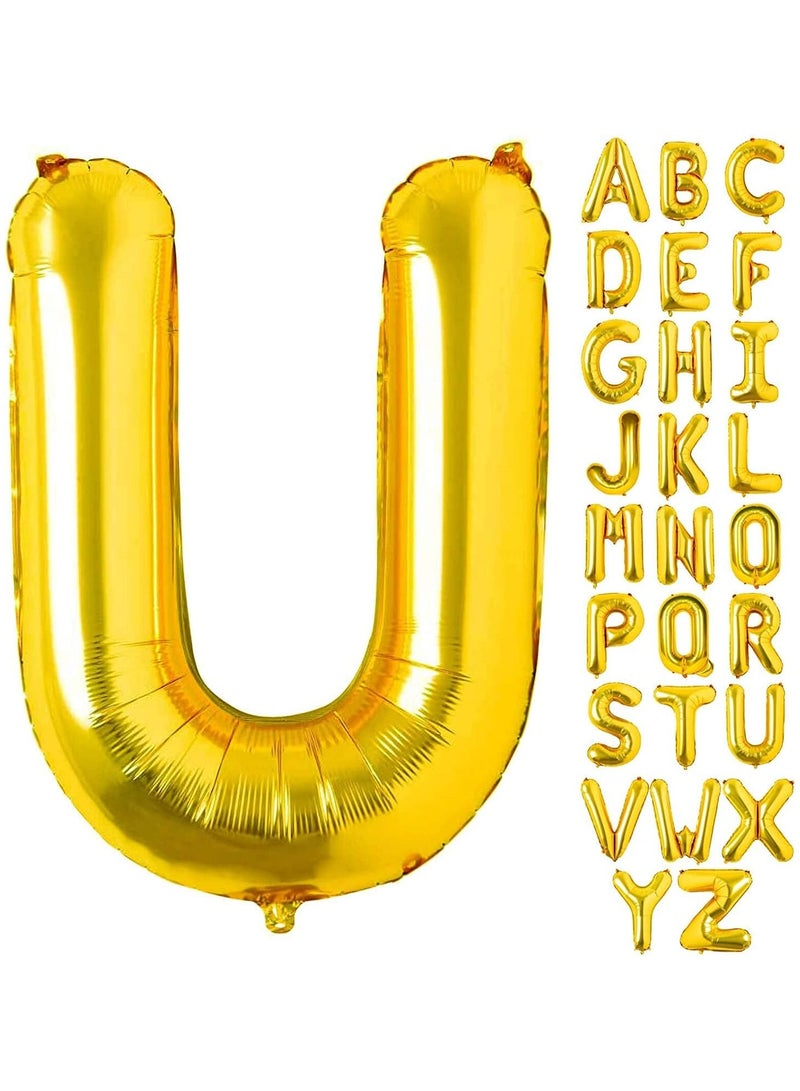 جولد إيدج بالونات هيليوم كبيرة الحجم من رقائق معدنية على شكل حرف U باللون الذهبي مقاس 32 بوصة، بالون مايلر كبير واحد، مستلزمات تزيين حفلات أعياد الميلاد وحفلات استقبال المولود الجديد (حرف U ذهبي) - Image 1