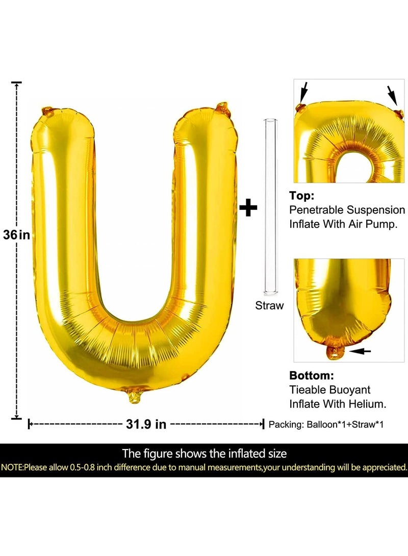 جولد إيدج بالونات هيليوم كبيرة الحجم من رقائق معدنية على شكل حرف U باللون الذهبي مقاس 32 بوصة، بالون مايلر كبير واحد، مستلزمات تزيين حفلات أعياد الميلاد وحفلات استقبال المولود الجديد (حرف U ذهبي) - Image 2