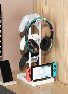 Flash Hawk 3-Tier Controllers Holder Display Stand for PS4/PS5/Switch Pro/Xbox Controllers/Headsets/Consoles/Mobile Phones Tablet White  - Image 1