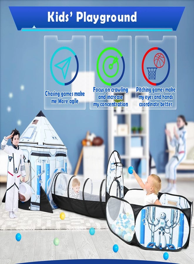 Senodeer Rocket Ship Kids Play Tent: 3Pcs Toddlers Pop Up Ball Pit and Play Tunnel for Indoor Outdoor, Spaceship Baby Playhouse Toys for 1-3 Year Old Boys Girls (3 in 1 Kids Tent) - Image 4
