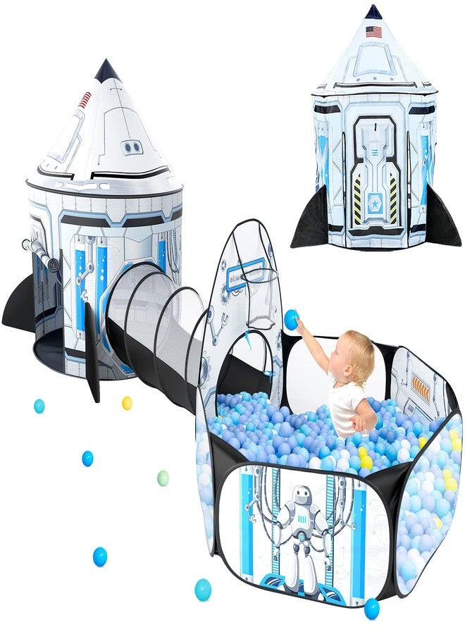 Senodeer Rocket Ship Kids Play Tent: 3Pcs Toddlers Pop Up Ball Pit and Play Tunnel for Indoor Outdoor, Spaceship Baby Playhouse Toys for 1-3 Year Old Boys Girls (3 in 1 Kids Tent) - Image 1
