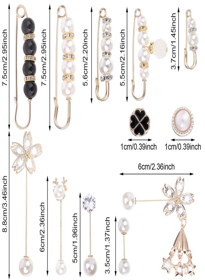 Beupy 12 Pieces Pearl Scarf Brooch Pin Assorted Muslim Scarf Hijab Clips Small Brooch Set Metal Clips for Headscarf Shawl Muslim Women Scarves Hijab Safety Shawl Brooch Pins for Women Men - Image 2