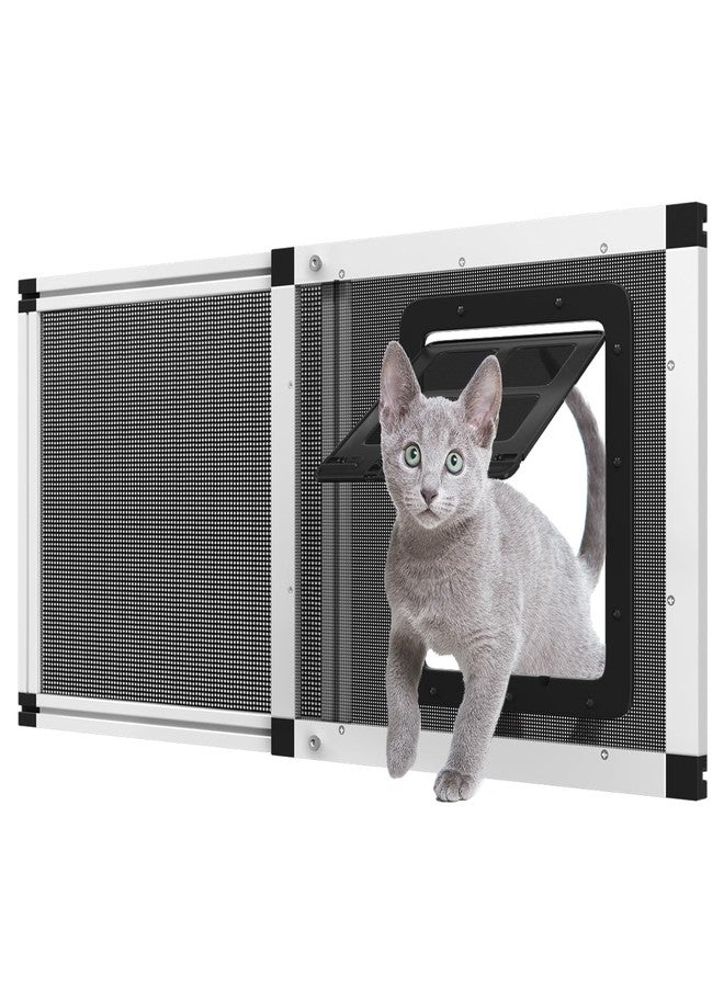 Yoochee Ventilated Pet Door for Window, Fits 28.5"-32" Width Window, 2-Min Install | Aluminum Frame + Stainless Steel Mesh | Breathable Bug-Proof | Magnetic Closure Window Cat Door, Cat Door for Window Insert - Image 1