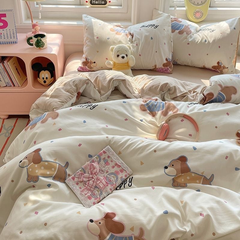 A-level baby and girl heart-shaped bedding set -4-piece duvet cover, bed sheet, and mattress protection - Image 1