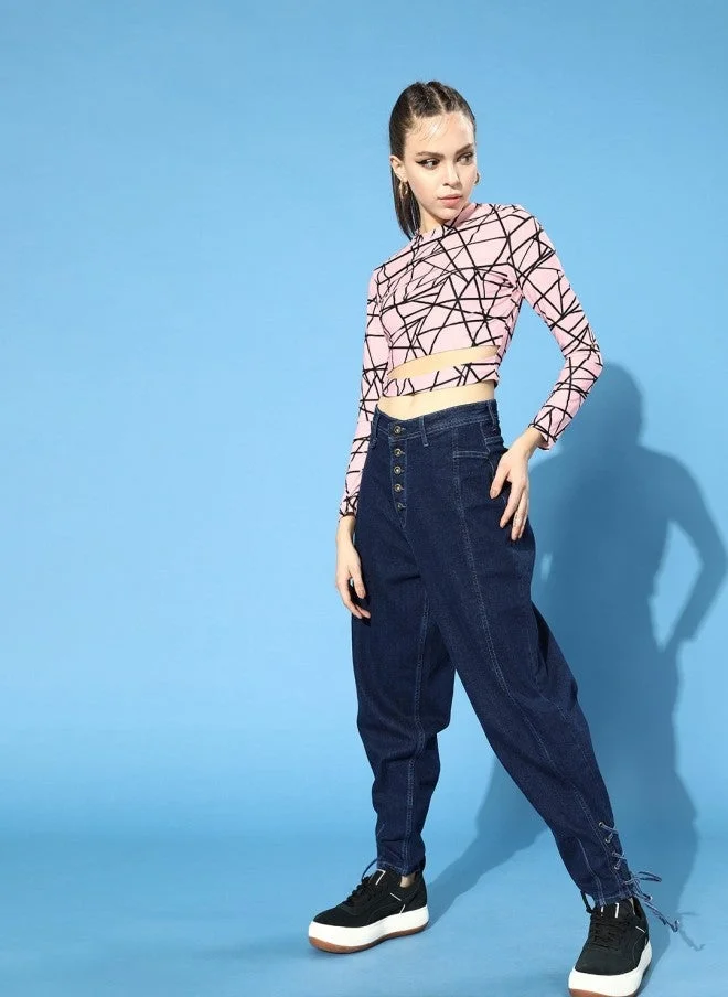 Pretty Pink Geometric Cropped Top for Women