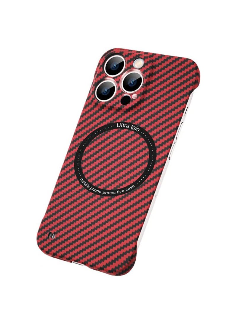 Aookay Case for iPhone 16 Pro Max, Carbon Fiber Texture Compatible with Magsafe, Ultra Thin Mil-Grade Drop Protection Borderless Rigid Phone Protective Case (Red) - Image 1