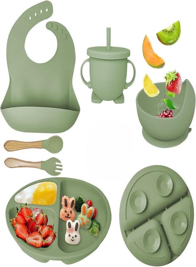 TRIVYOM Baby Feeding Set, 6 Pcs, BPA-Free Baby & Toddler Feeding Kit with, Suction Plates & Bowls Set, Self-Feeding Baby Spoons, Toddler Plates for Baby Utensils 6-12 Months,Tableware Set (Green) - Image 1