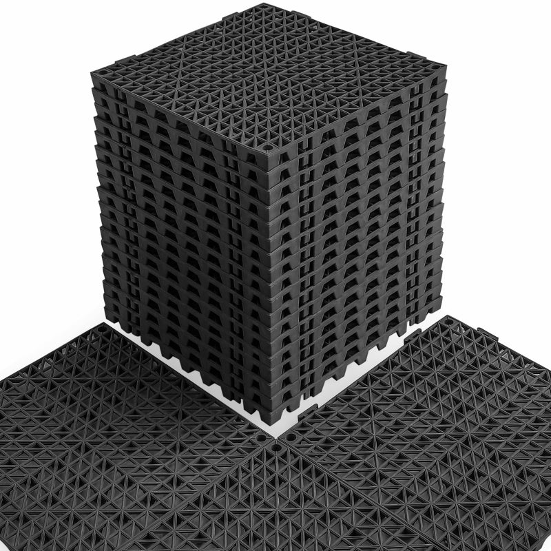 MAXWAVE 18 Pack 12" x 12" Modular Interlocking Floor Mats, Soft PVC Non-Slip Drainage Tiles, Splicing Rubber Cushion Flooring for Deck, Shower, Pool, Basement, Shed, Indoor and Outdoor Use - Image 1
