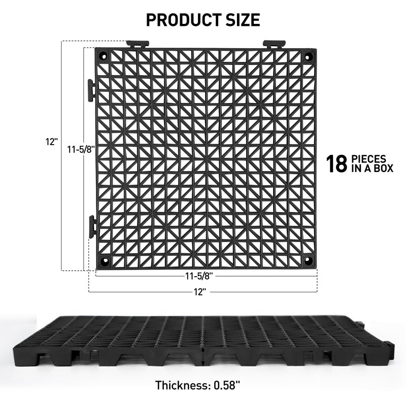 MAXWAVE 18 Pack 12" x 12" Modular Interlocking Floor Mats, Soft PVC Non-Slip Drainage Tiles, Splicing Rubber Cushion Flooring for Deck, Shower, Pool, Basement, Shed, Indoor and Outdoor Use - Image 2