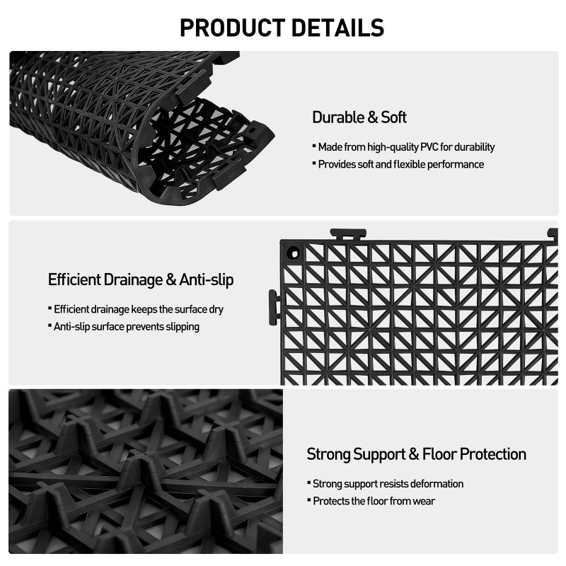 MAXWAVE 18 Pack 12" x 12" Modular Interlocking Floor Mats, Soft PVC Non-Slip Drainage Tiles, Splicing Rubber Cushion Flooring for Deck, Shower, Pool, Basement, Shed, Indoor and Outdoor Use - Image 3