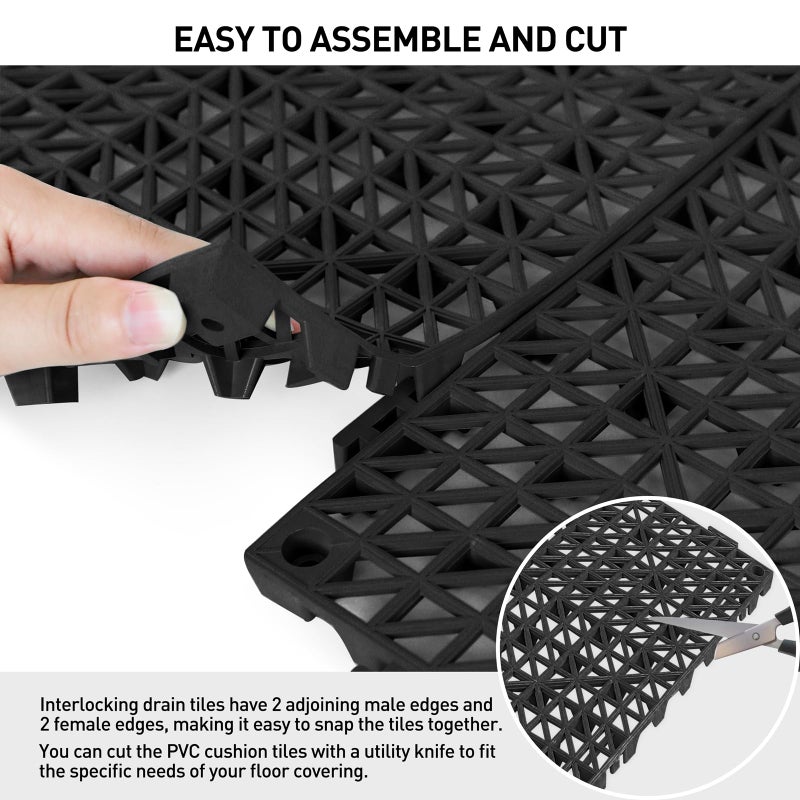 MAXWAVE 18 Pack 12" x 12" Modular Interlocking Floor Mats, Soft PVC Non-Slip Drainage Tiles, Splicing Rubber Cushion Flooring for Deck, Shower, Pool, Basement, Shed, Indoor and Outdoor Use - Image 4