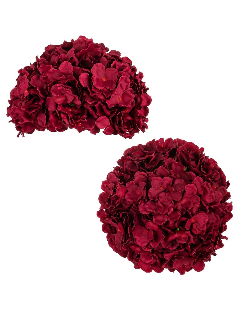 BLOSMON Hydrangea Flowers Ball Centerpieces 2 Pcs Burgundy Fake Flowers Artificial Silk Flower Balls Faux Hydrangeas Floral Arrangements Bouquet for Wedding Home Room Table Decoration