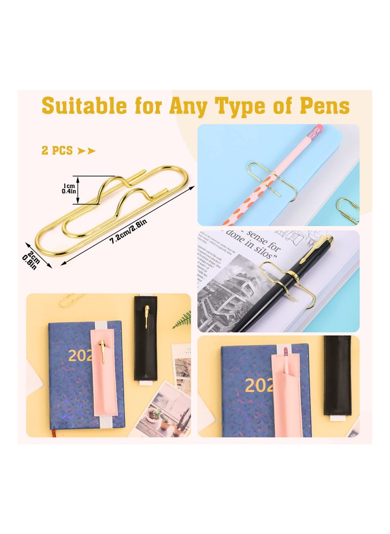 Excefore 4 Pcs Pen Holder for Notebook Set Include PU Leather Pen Holder with Adjustable Elastic Band and Metal Pen Clips for Notebooks, Journals, Planners  - Image 3