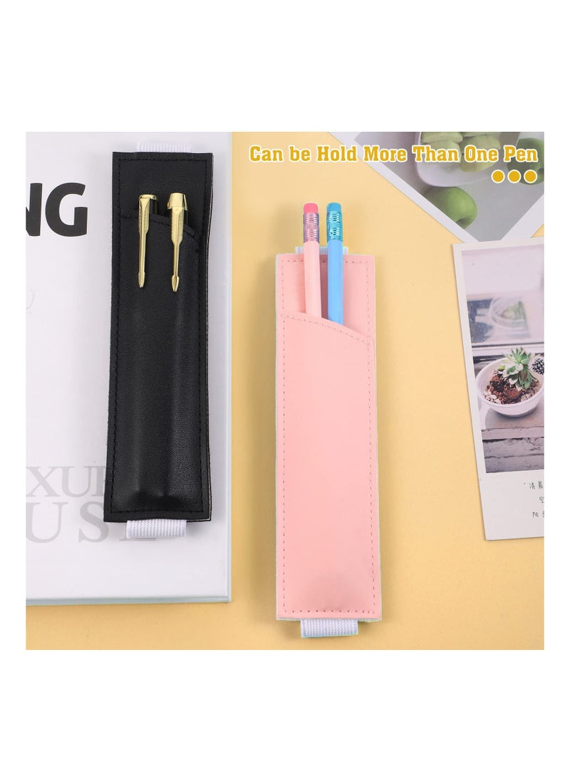 Excefore 4 Pcs Pen Holder for Notebook Set Include PU Leather Pen Holder with Adjustable Elastic Band and Metal Pen Clips for Notebooks, Journals, Planners  - Image 4