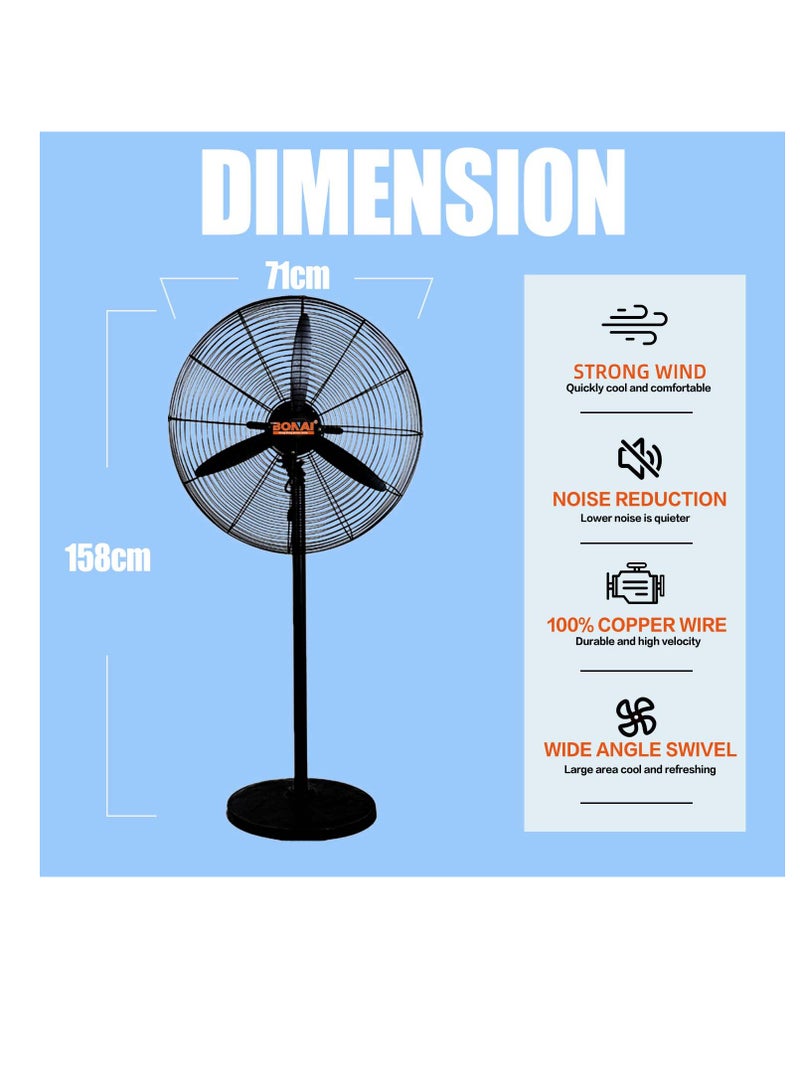 بوناي مروحة معدنية قائمة بقوة 230 واط، تدفق هواء 145 متر/دقيقة، مروحة قابلة للتعديل للمنزل والمصانع والمستودعات والجراجات وورش العمل والصالات الرياضية والمزيد من حلول التبريد - HK-WT650 - Image 2