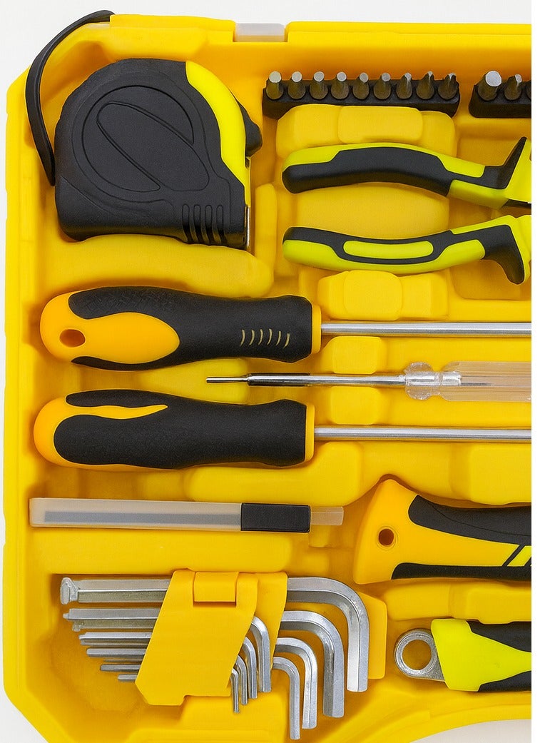 YDS 51-Piece Household Tool Set – Cr-V Socket & Bit Kit with 5m Tape Measure, 1/4" Sockets (9pcs), 25mm Bits (19pcs), Ratchet Handle, Precision & Standard Screwdrivers, 6" Combination Plier, 8" Adjustable Wrench, Claw Hammer, Utility Knife, Hex Keys & Accessories in a Durable Clear Carry Case - Image 3