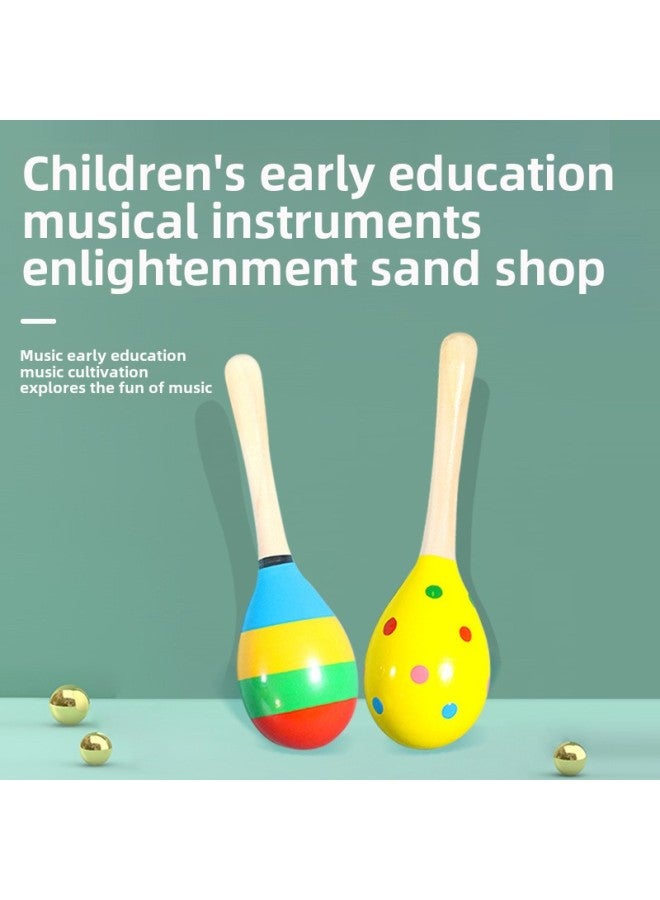 Orff Wooden Sand Hammer Educational Toys Children's Early Education Percussion Instruments Plastic Sand Ball Kindergarten Teachers Recommended-Color:Small Wooden Blue Bottom White Strip - Image 2