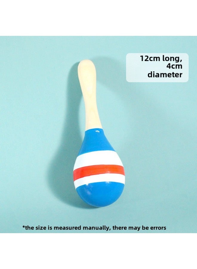 Orff Wooden Sand Hammer Educational Toys Children's Early Education Percussion Instruments Plastic Sand Ball Kindergarten Teachers Recommended-Color:Small Wooden Blue Bottom White Strip - Image 1