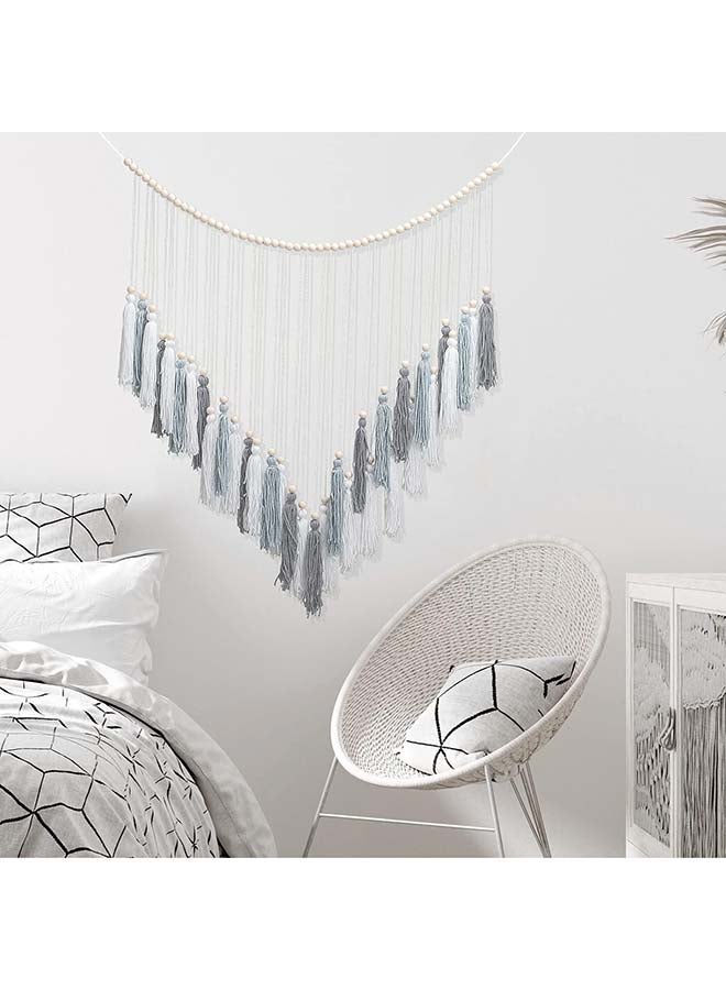 انتيكيانو زينة حائط بتصميم بوهيمي للتعليق على الحائط بشراشيب محايدة مع خرز خشبي - Image 4