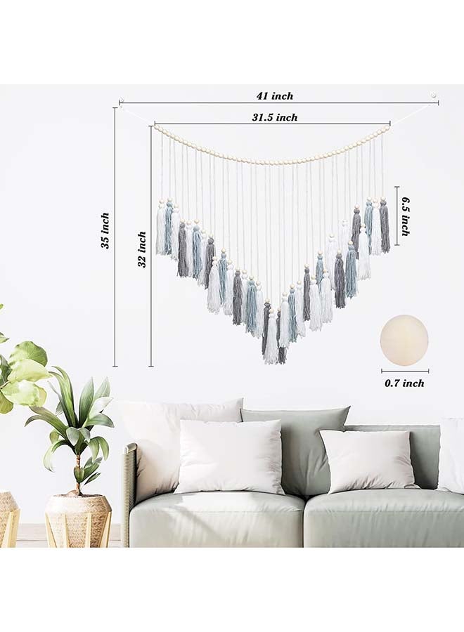 انتيكيانو زينة حائط بتصميم بوهيمي للتعليق على الحائط بشراشيب محايدة مع خرز خشبي - Image 3