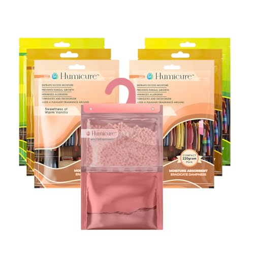 Humicure Moisture Absorber Dehumidifier | 500ml Absorption Capacity | Prevents Mold, Dampness & Odor in Wardrobe, Bathroom, Kitchen & Bedroom | 220g x 6 (Fragrance Combo) - Image 1