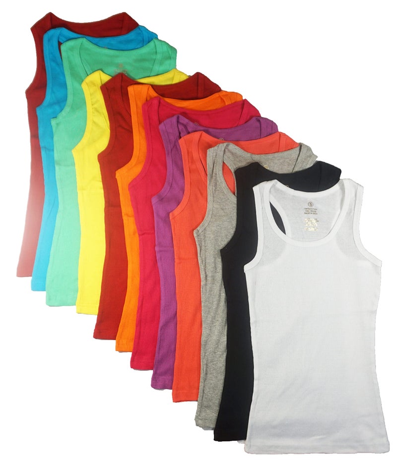 Studio 3 12 Pieces Pack Women's Ribbed 100% Cotton Tank Tops-Assorted Color, Racer Back, Small - Image 1