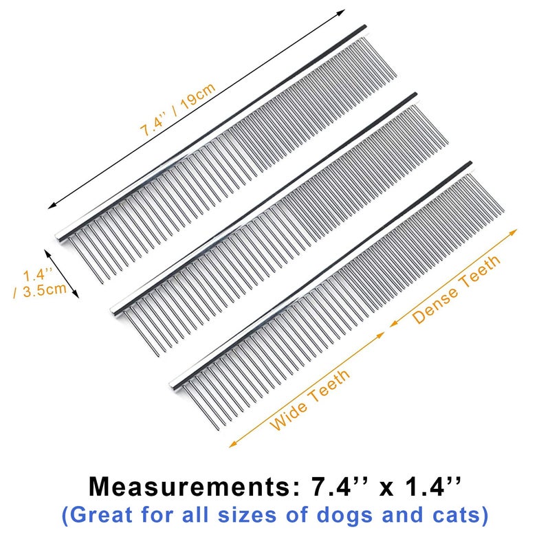 Kopal Stainless Steel Comb Set for Dogs and Cats, Pet Metal Brusher, Silver, Pack of 3 - Image 3