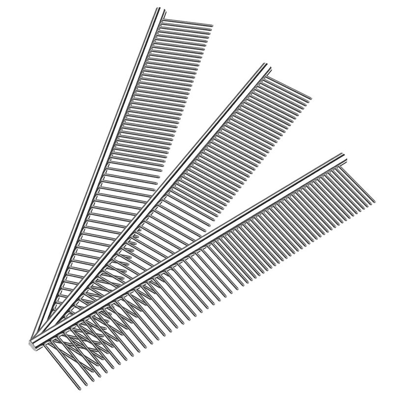 Kopal Stainless Steel Comb Set for Dogs and Cats, Pet Metal Brusher, Silver, Pack of 3 - Image 1