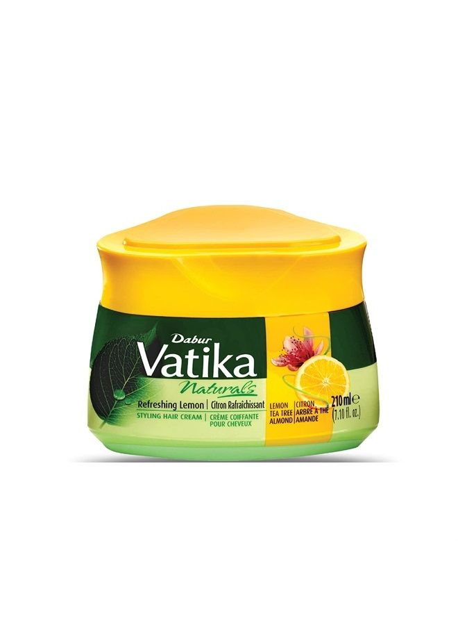 Dabur كريم شعر فاتيكا ناتشورالز، كريم ترطيب طبيعي للشعر للرجال والنساء مع جميع أنواع الشعر - الشعر القصير، الطويل، الجاف أو المعالج بالألوان، مرطب لفروة الرأس (210 مل، ليمون منعش) - Image 1