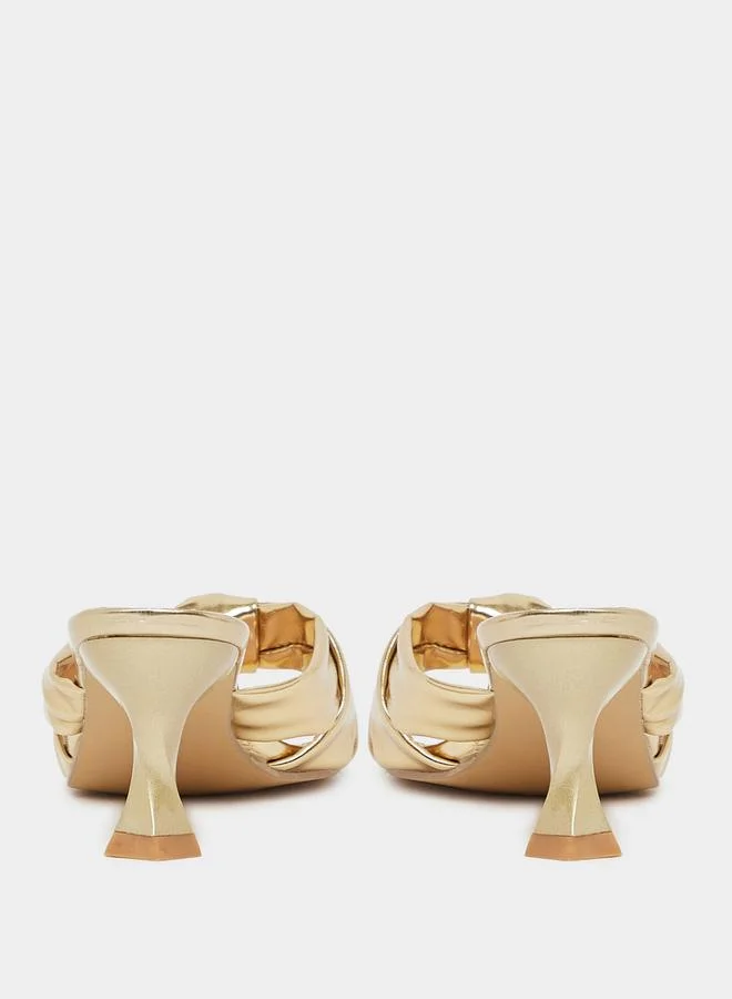 Styli Metallic Cross Knot Strap Kitten Heel Sandals