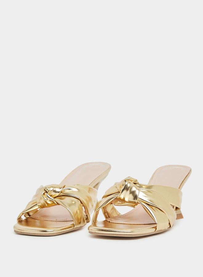 Styli Metallic Cross Knot Strap Kitten Heel Sandals  - Image 3