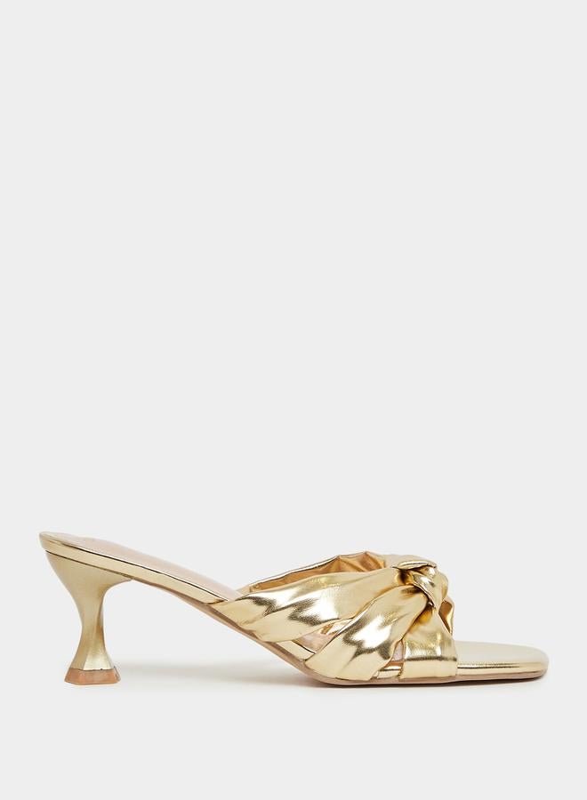 Styli Metallic Cross Knot Strap Kitten Heel Sandals  - Image 2