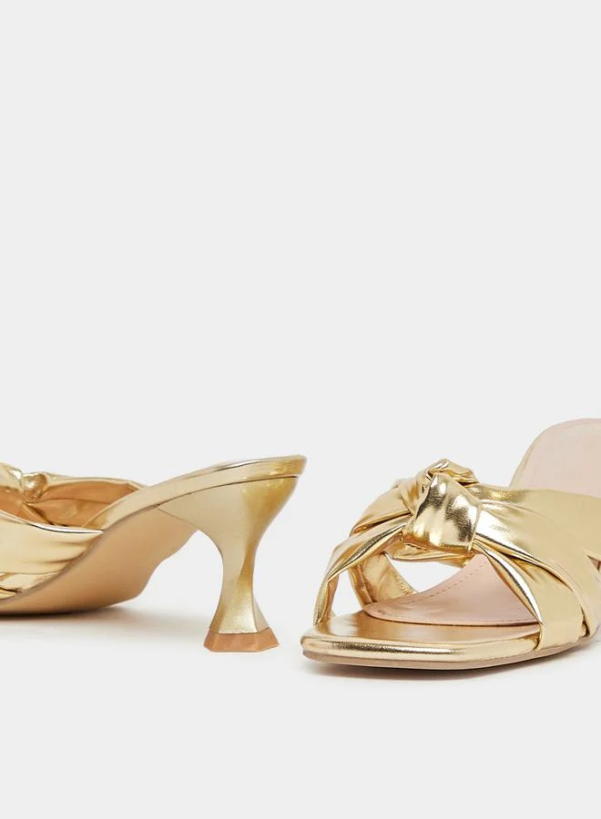 Styli Metallic Cross Knot Strap Kitten Heel Sandals