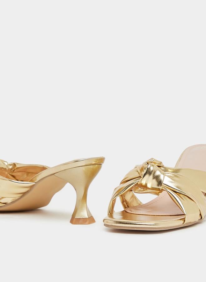 Styli Metallic Cross Knot Strap Kitten Heel Sandals  - Image 4