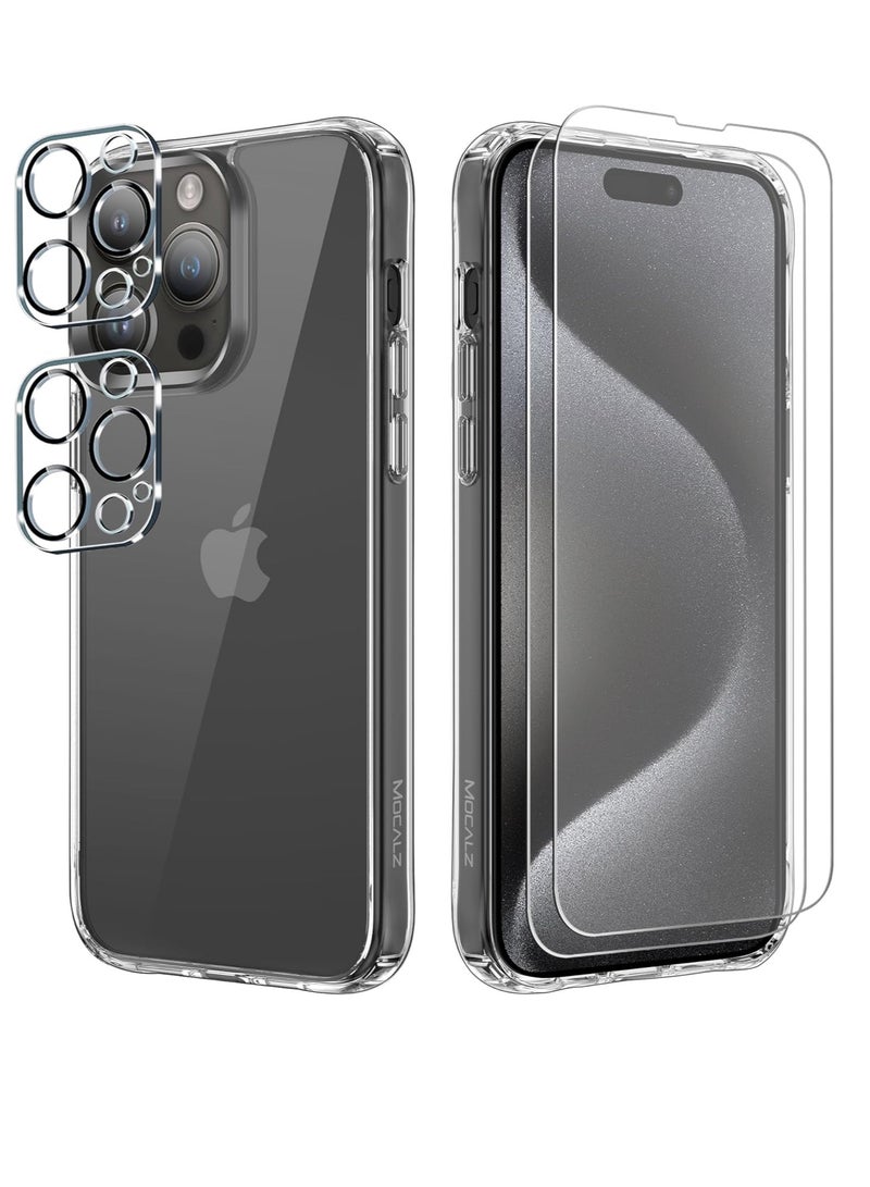 ELTRAZONE iPhone 15 Pro Max Case, Clear Case [Non Yellowing] [Military Grade Protection] with 2X Tempered Glass Screen and 2X Camera Lens Protectors, Shockproof and Air-Guard Corners - Image 1