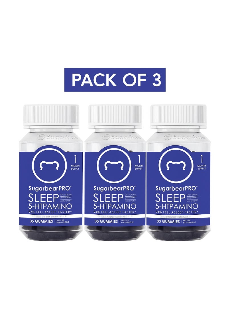 SugarbearPRO 35-Piece Gummies Sleep 5-HTP Amino Vegan Vitamin Gummies - 1 Month Supply Pack Of 3 - Image 1