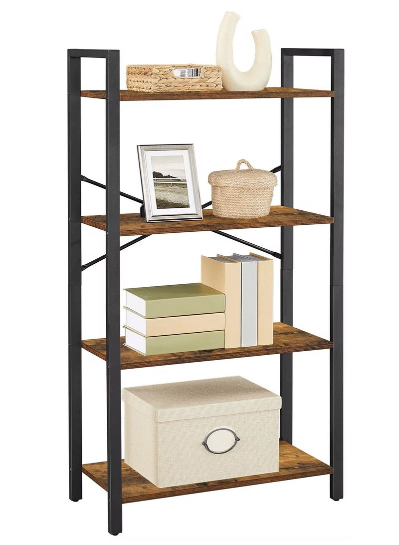 4-Tier Open Bookcase with Metal Frame, Freestanding Shelving Unit for Storage and Display, for Living Room, Bedroom, Office, Brown