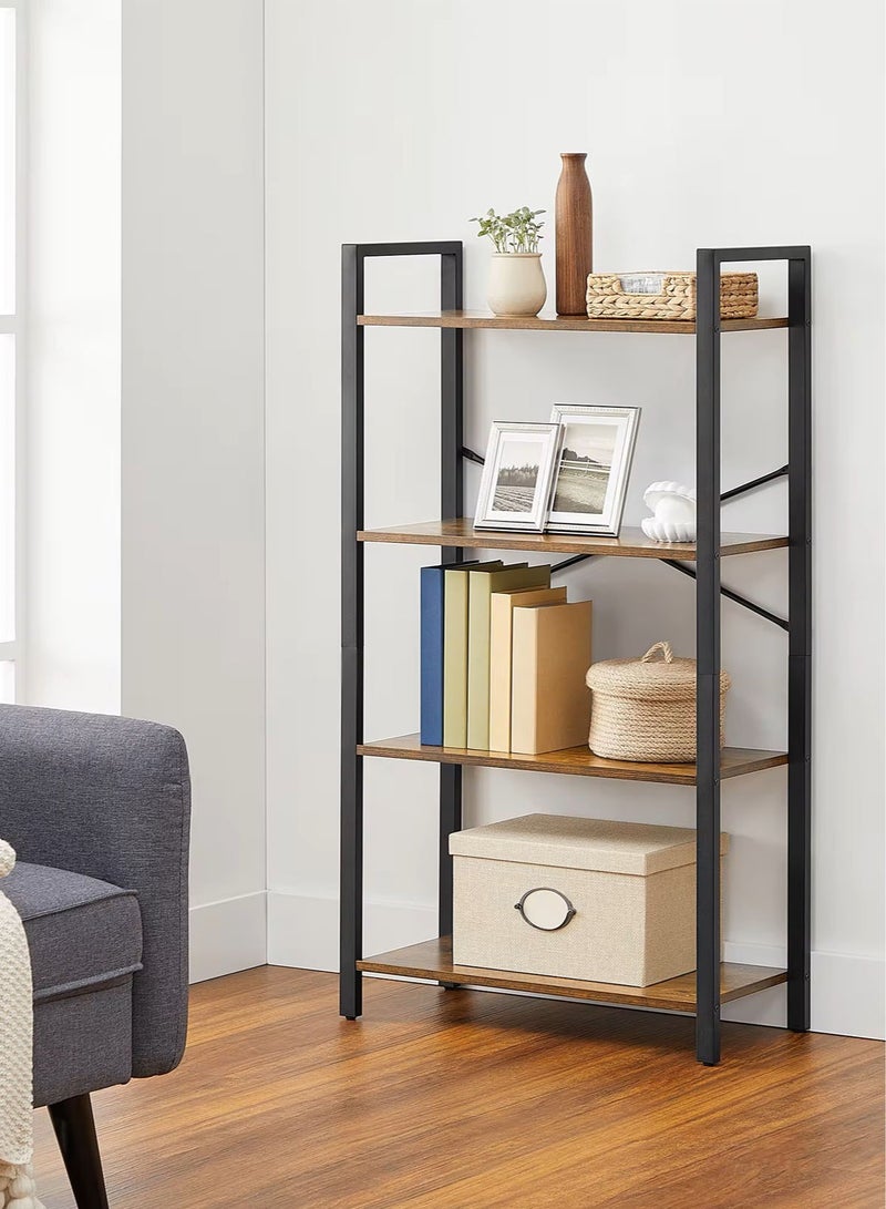 4-Tier Open Bookcase with Metal Frame, Freestanding Shelving Unit for Storage and Display, for Living Room, Bedroom, Office, Brown