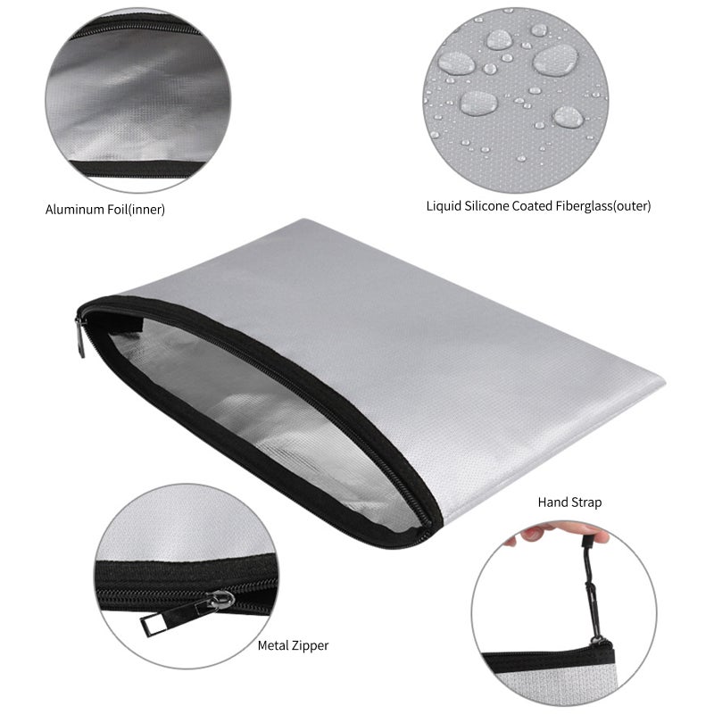 Fireproof Document Bag Fireproof and Waterproof File Folder Money Bag Safe Storage Pouch Holder Organizer with Zipper Closure for A4 File Money Cash Jewelry Passport and Valuables - Image 4
