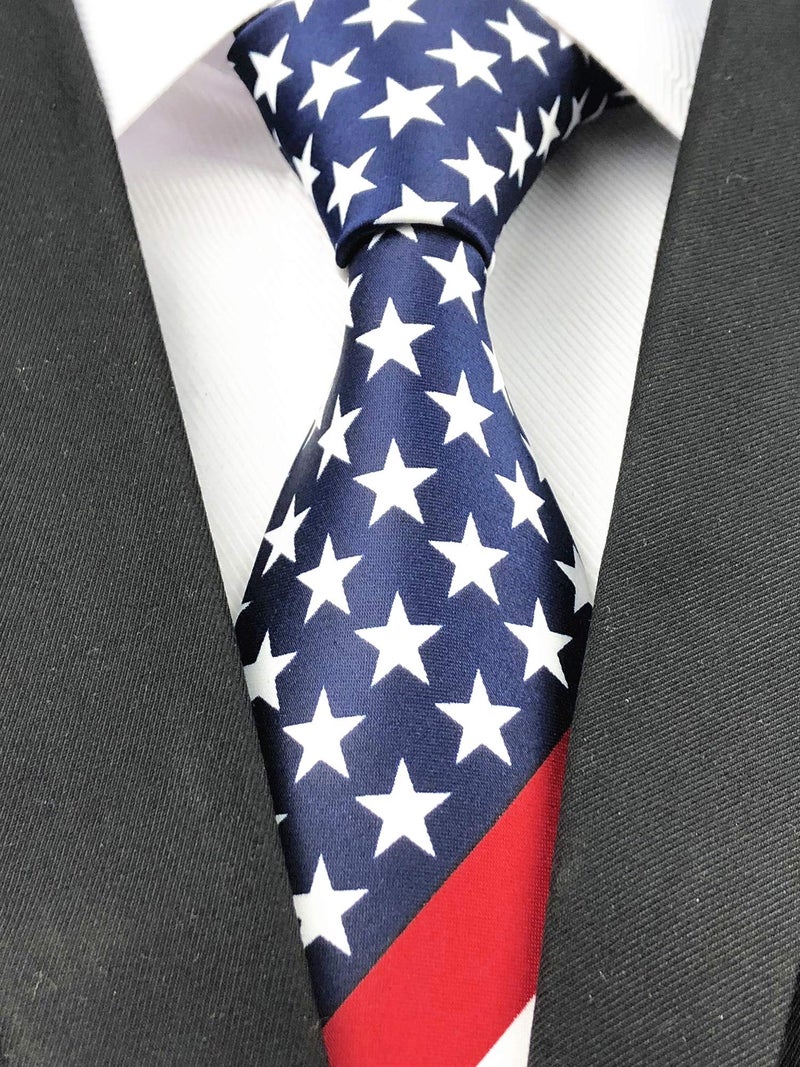 Secdtie ربطة عنق سلكية كلاسيكية للرجال بتصميم مخطط رفيع لحفلات رسمية لعيد الاستقلال (مقاس واحد، أحمر أزرق أبيض) - Image 3
