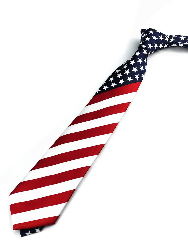 Secdtie ربطة عنق سلكية كلاسيكية للرجال بتصميم مخطط رفيع لحفلات رسمية لعيد الاستقلال (مقاس واحد، أحمر أزرق أبيض) - Image 5