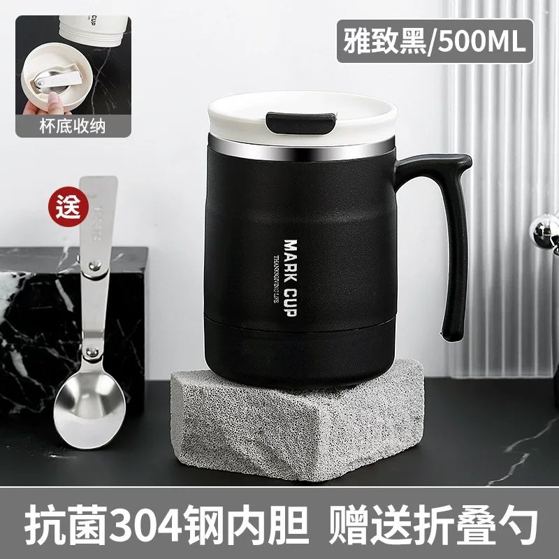 Japanese breakfast cup stainless steel oatmeal brewing cup female mug with lid spoon office water cup coffee cup male - Image 3